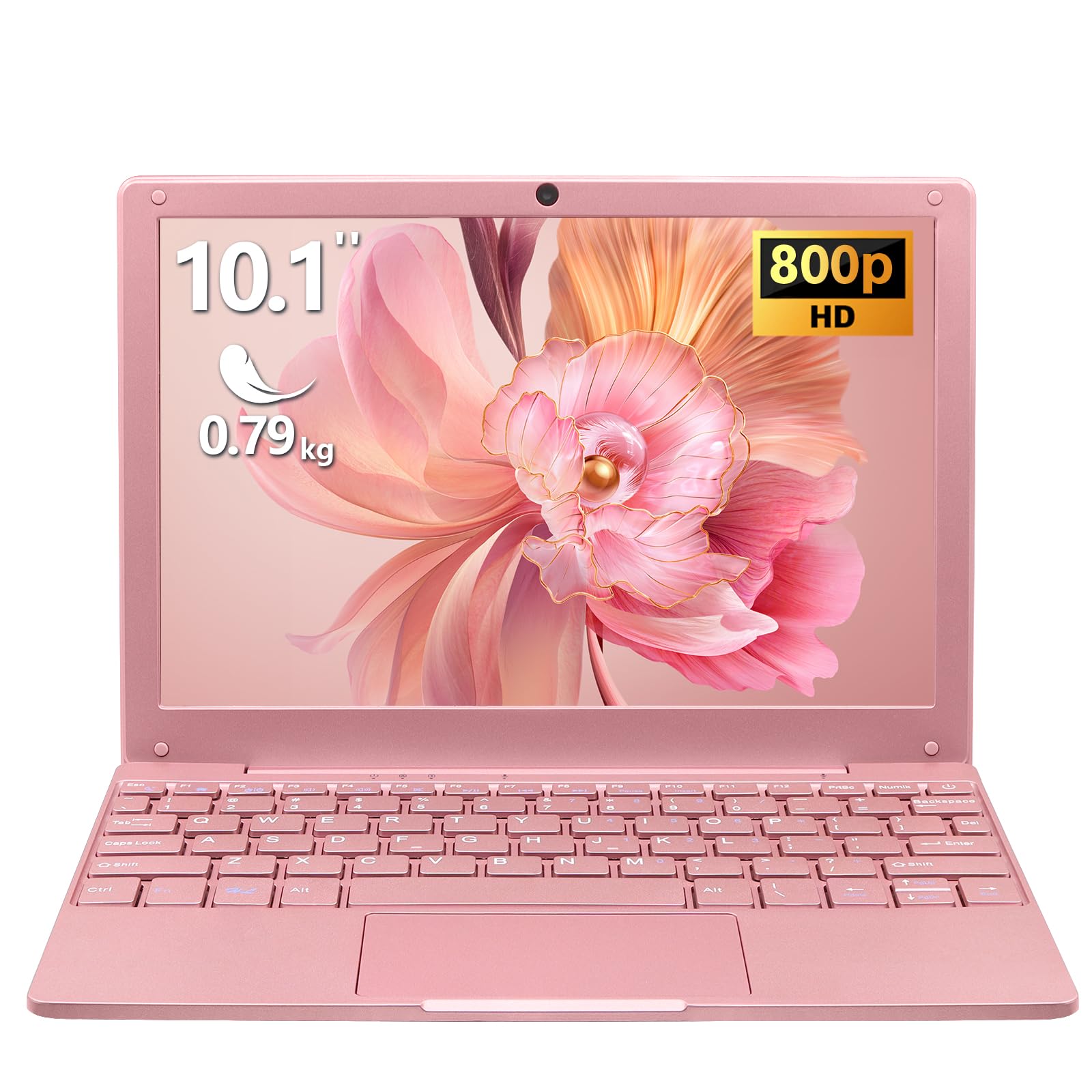 10.1 Mini Portable Laptop Celeron N4020 CPU RAM 8GB DDR4 Lightweight Computer Notebook PC for Kids Student Camera Full Size Keyboard,Mini HDMI,2X USB3.0 (Rose Gold, 8G+512G SSD)