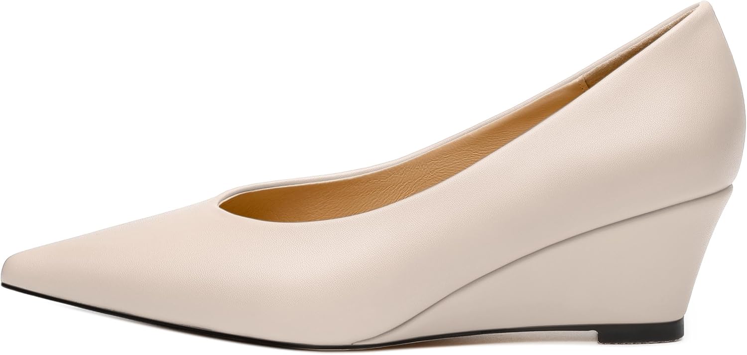 Womens Middle Heel Pumps, Pointed Toe Wedge Heel Pump Shoes for Women, Dress Shoes with Leather Lining and Insole 2" - Image 2
