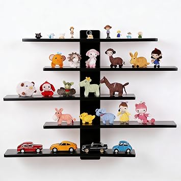 5-Tier Floating Shelf for Wall, Figurine Display Shelf, Decor & Display Storage for Anime Figurines, Dolls, Green Plants & Statues, Mini Decor for Bedroom, Living Room, Study Room Black
