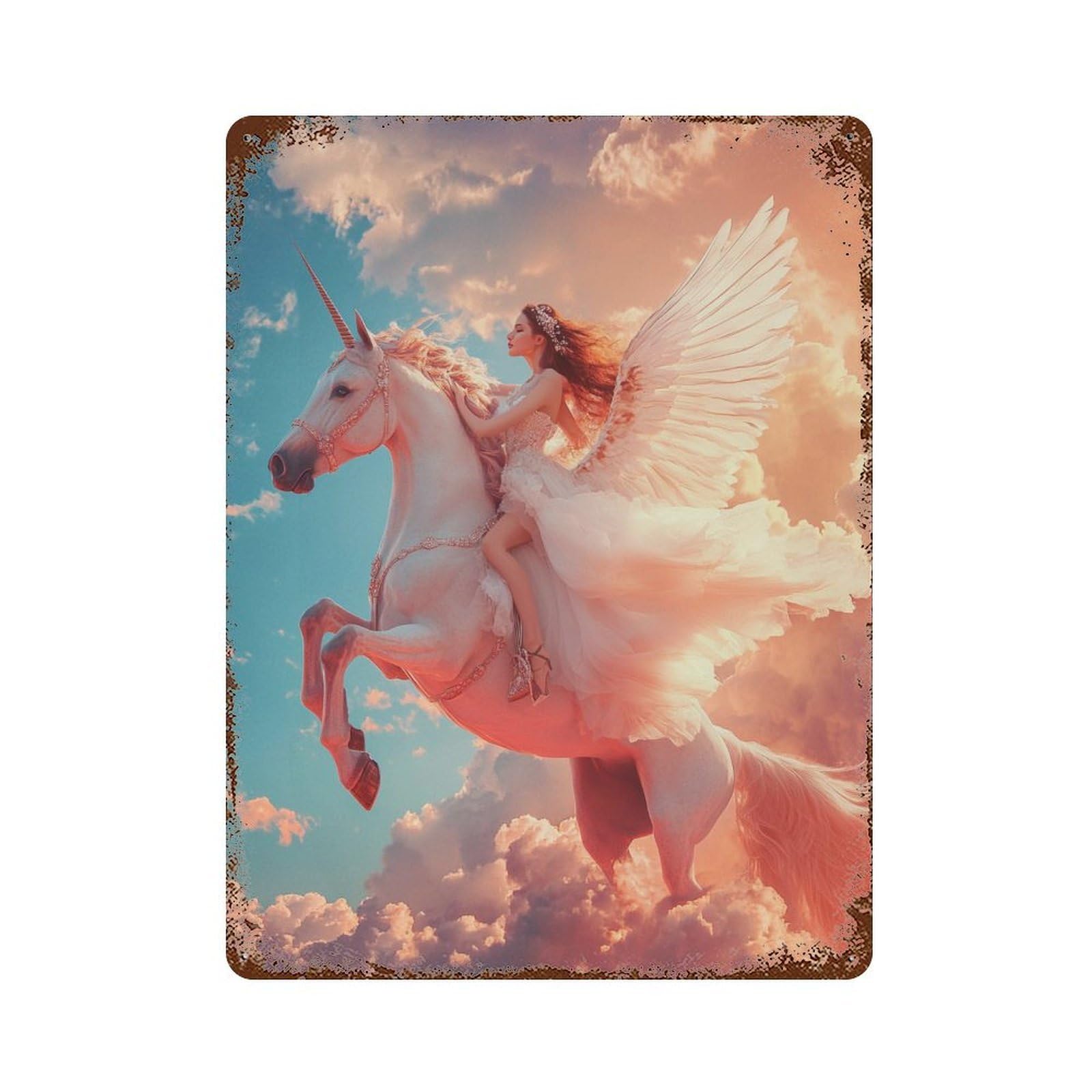 Fantasy Unicorn Ride in Clouds -2 Retro Metal Sign 15.7"x11.8", Decorative Metal Wall Art for Garage, Bar And Workshop Decor