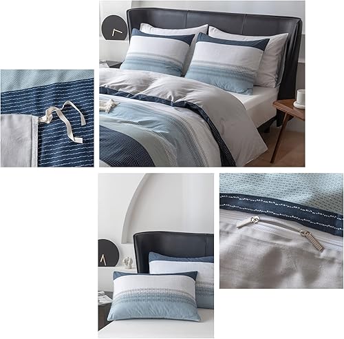 Miniatura 8 de EAVD - Moderno juego de funda de edredón de color verde esmeralda liso, tamaño queen, suave, 100 % algodón tejido de gofre, con 2 fundas de almohada