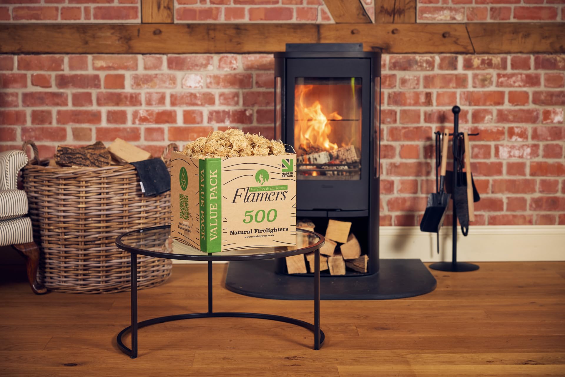 Flamers Natural Wood Wool Firelighters 500 Value Pack – Fire Lighters for Wood Burner, Open Fires and Fireplaces – BBQ starter – Fires starters- Made by us in the UK — view 4