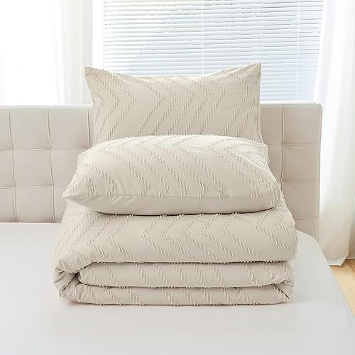 Miniatura 6 de YIRDDEO Juego de edredón beige tamaño King de 3 piezas, juego de edredón bohemio, juego de ropa de cama de granja color crema, edredón vertical,