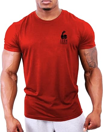 GYMTIER Iron Forged Men's Gym T-Shirt Bodybuilding Training Workout Lifting Top Clothing, Red, 4XL