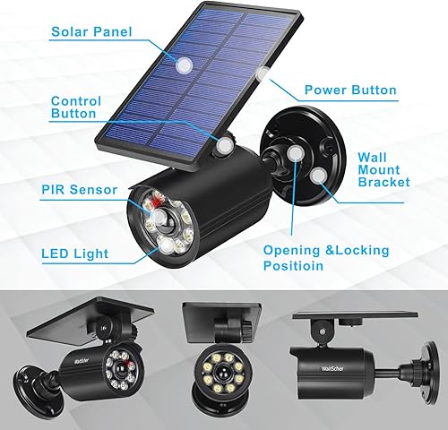 Miniatura 6 de Luces solares de movimiento para exteriores, impermeables, con cámara falsa, 360, giratorias, luces de inundación solares de 3600 mAh, luz de