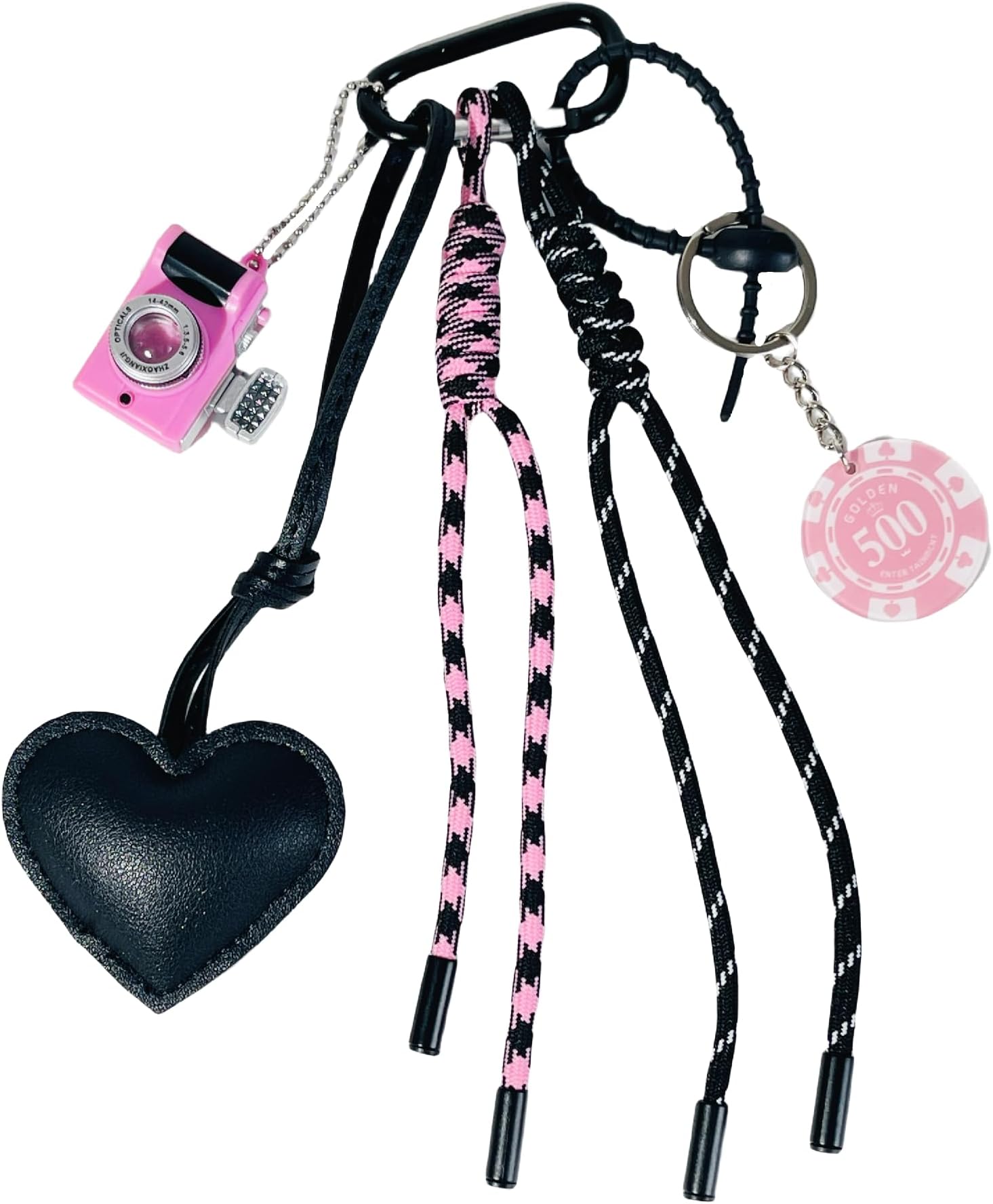 Black Pink Bag Charm, Cute Keychain, Hand-Woven Nylon Rope Key Chain, Aesthetic Keychain, Bag Accessories Charms for Handbag, Backpack‘