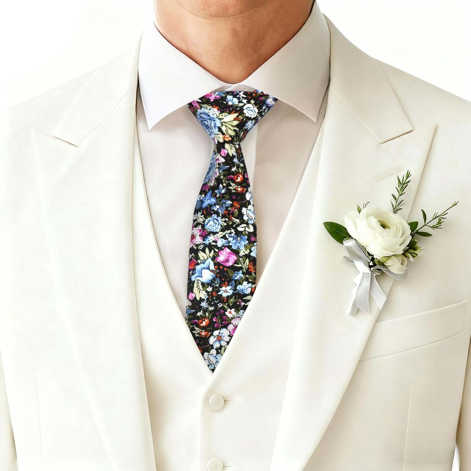 ZONFAZ Men's Skinny Cotton Floral Necktie – Printed Tie for Wedding,Party,Groom & Groomsmen +Gift Box - Image 2