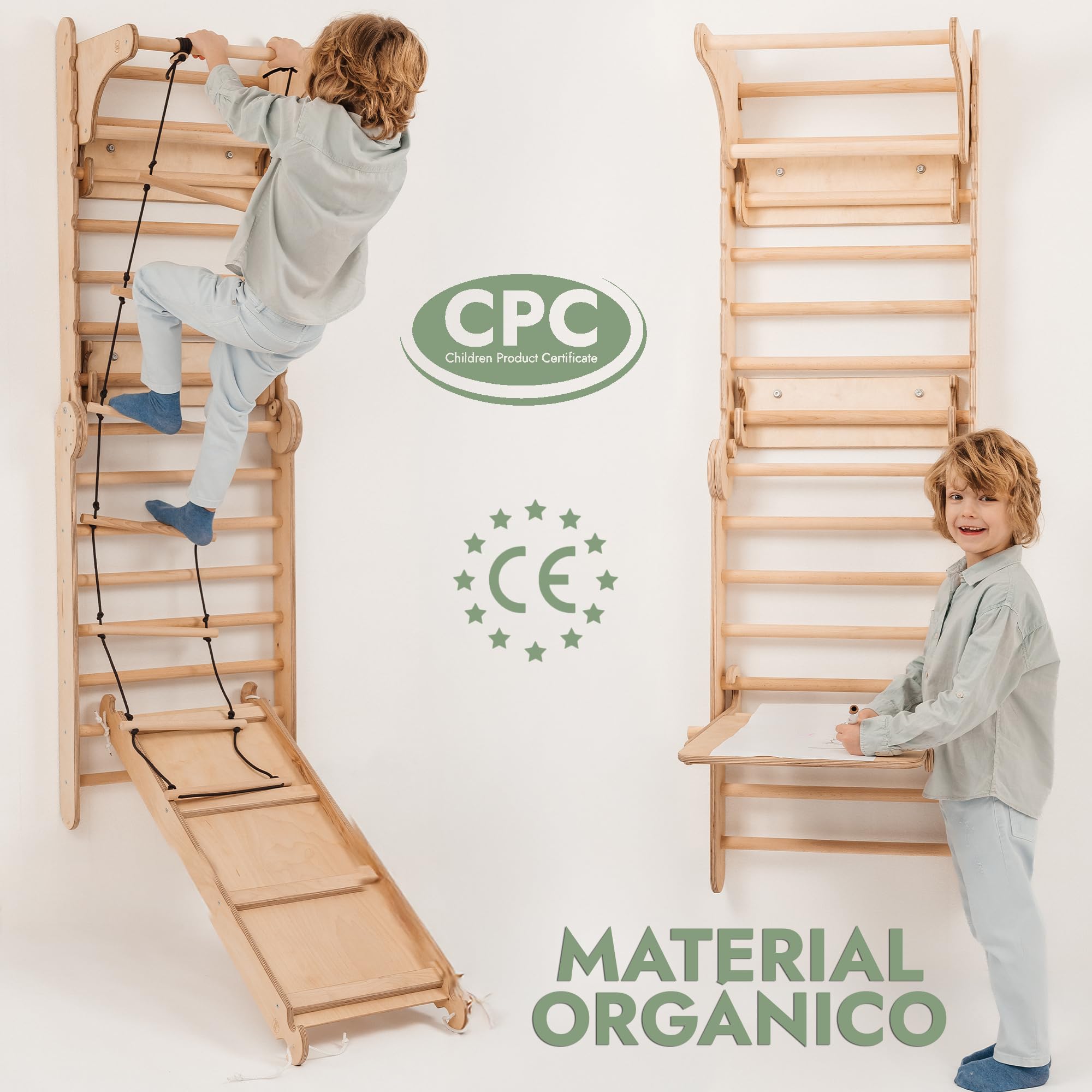 Goodevas Escalera Sueca para el Área de Juegos de Interior - Conjunto de Juegos de Escalada Montessori - de Escalada en Madera de Interior para Niños Pequeños y Niños de 2-12 Años