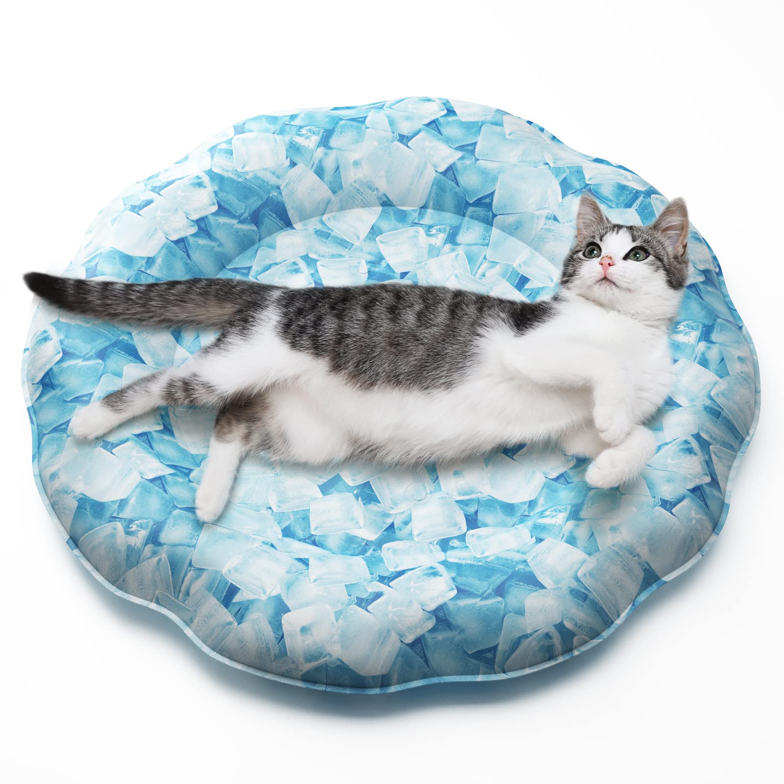 HAPPY HACHI Dog Cooling Mat, Durable Self Cooling Pet Ice Pad, Non-toxic Gel Cool Bed Sleeping Mattress for People Cats Pets, Cool Down in Hot Summer (Round 55cm, Blue)