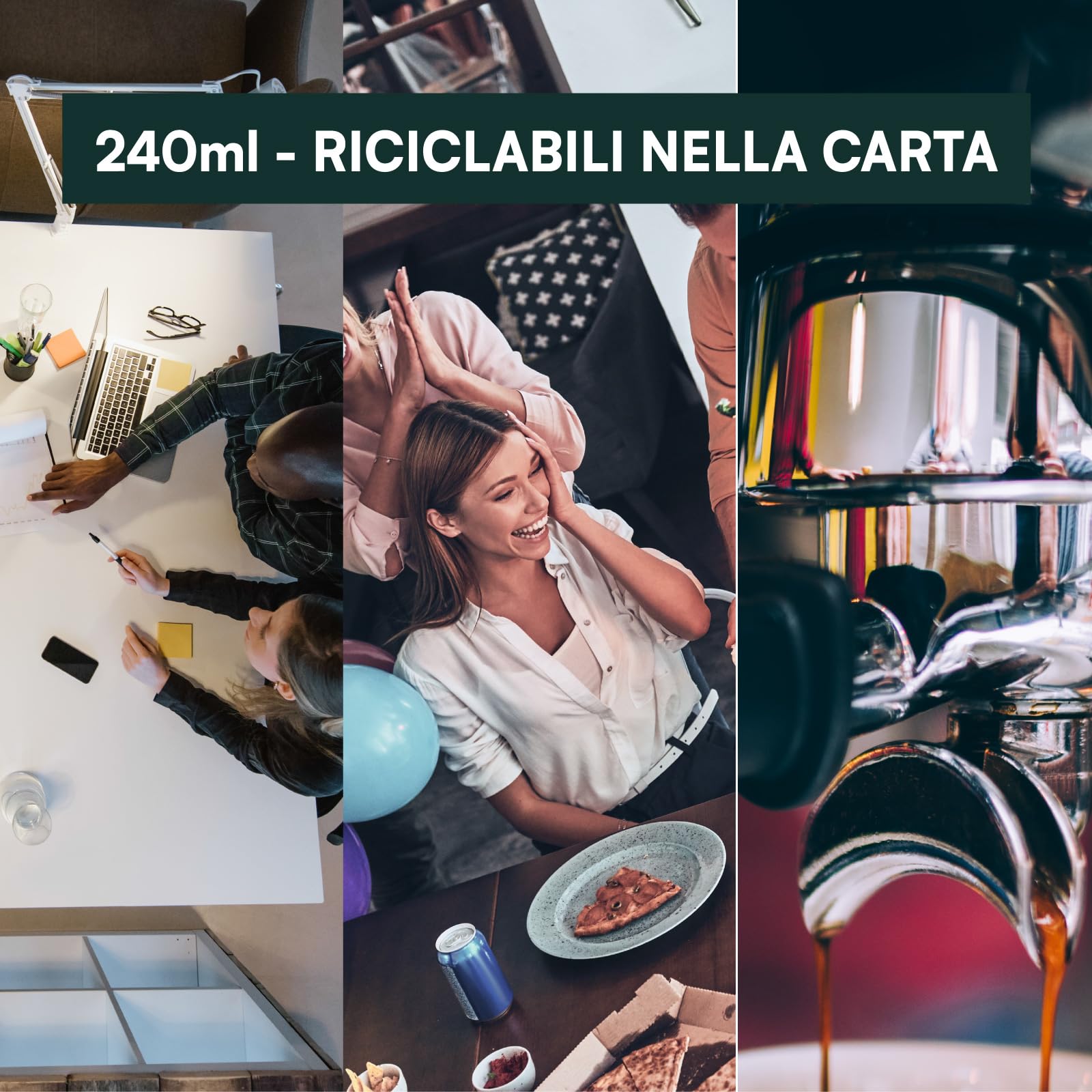 Baciato Caffè 800 vasos de papel color habana 240 ml ecológicos biodegradables desechables Made in Italy para llevar bebidas calientes y agua – Fabricado y envasado en Italia