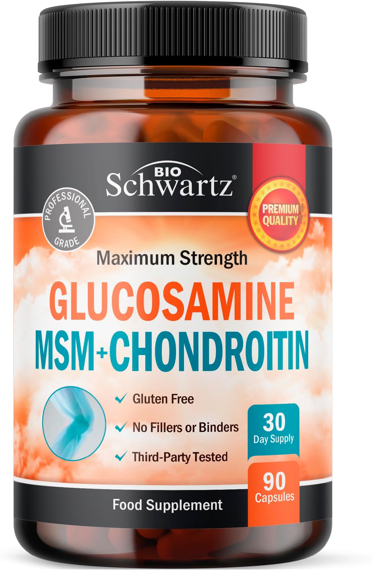Glucosamine and Chondroitin High Strength | with MSM, Tumeric, Ginger, Boswellia Serrata, Collagen, Hyaluronic Acid & Bromelain | Glucosamine Complex | Third-Party Tested, Gluten-Free | 90 Capsules