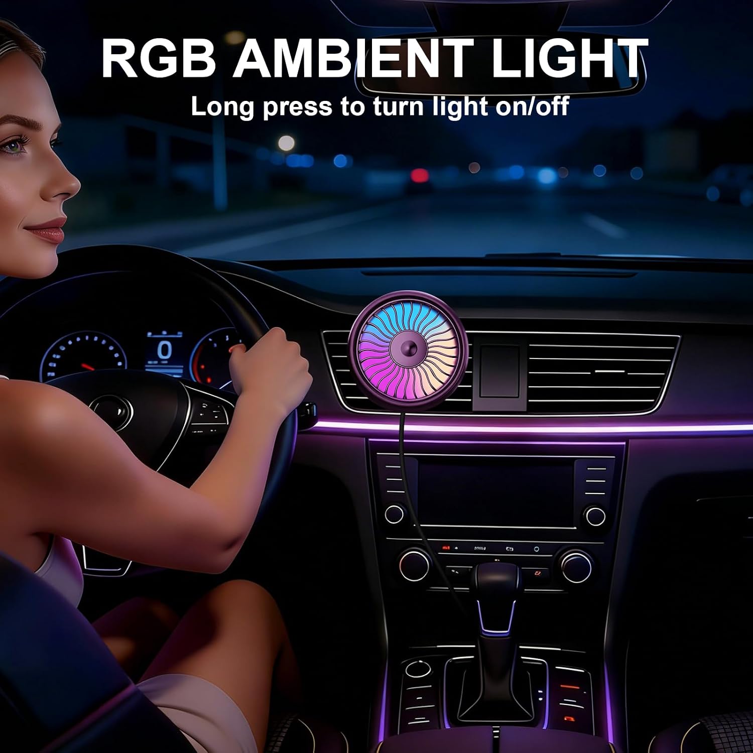USB Car Vent Fan - Powerful 3 Speed with Colorful Lights, 360° Rotatable Quiet Clip Fan to Boost Cold Air for Vehicle, Truck, SUV, Van, RV