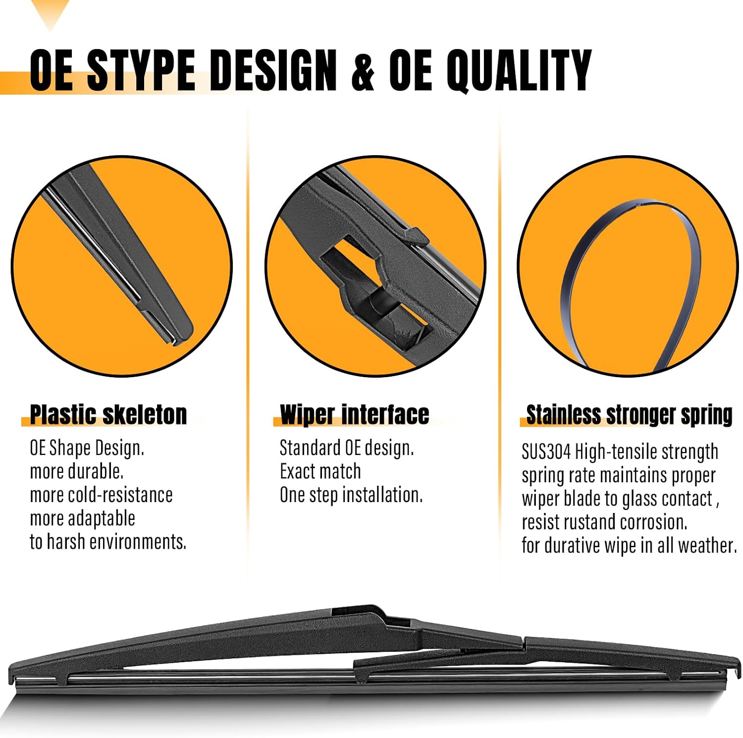 AUTOBOO 12 Inch Rear Wiper Blade Replacement for Toyota Rav4 2001-2025 Highlander 2001-2019 Sienna 2021-2025 Dodge journey Durango 2008-2022 Scinon XA Mazda 5 6 -OE BACK Wiper Blade 12" (Pack of 1)