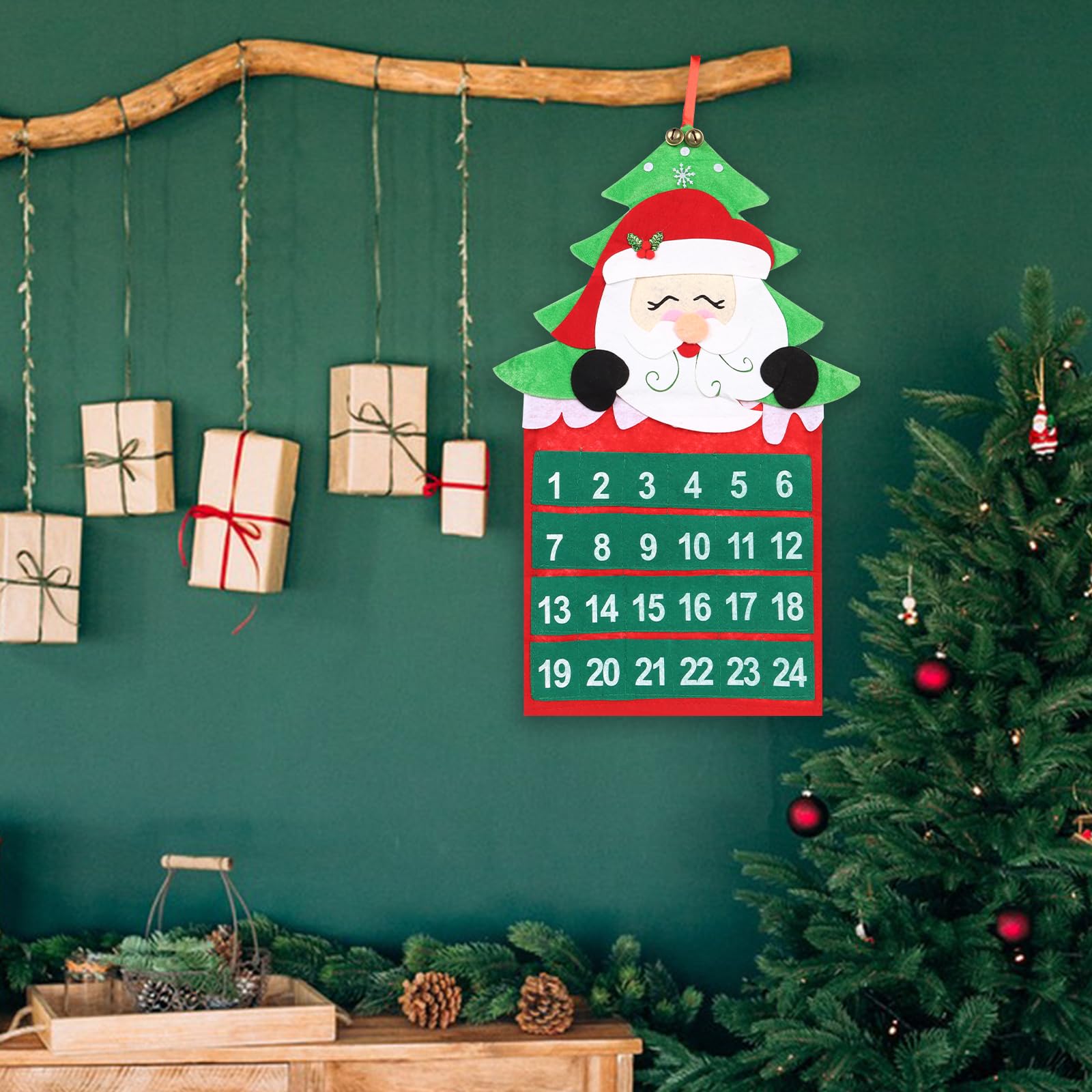 Calendario dell'Avvento per Natale, Natale, calendario dell'Avvento in feltro, con tasche da 24 giorni, può essere decorato liberamente, calendario natalizio fai da te, conto alla rovescia di Natale,