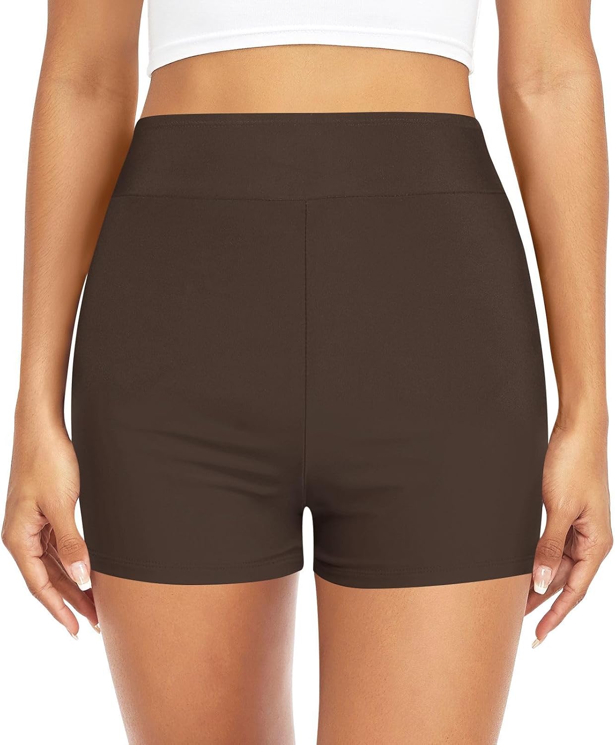 DOMIKING Solid Color Women's Swim Shorts High Waisted Bathing Suit Bottoms Boy Shorts Bottom with Liner