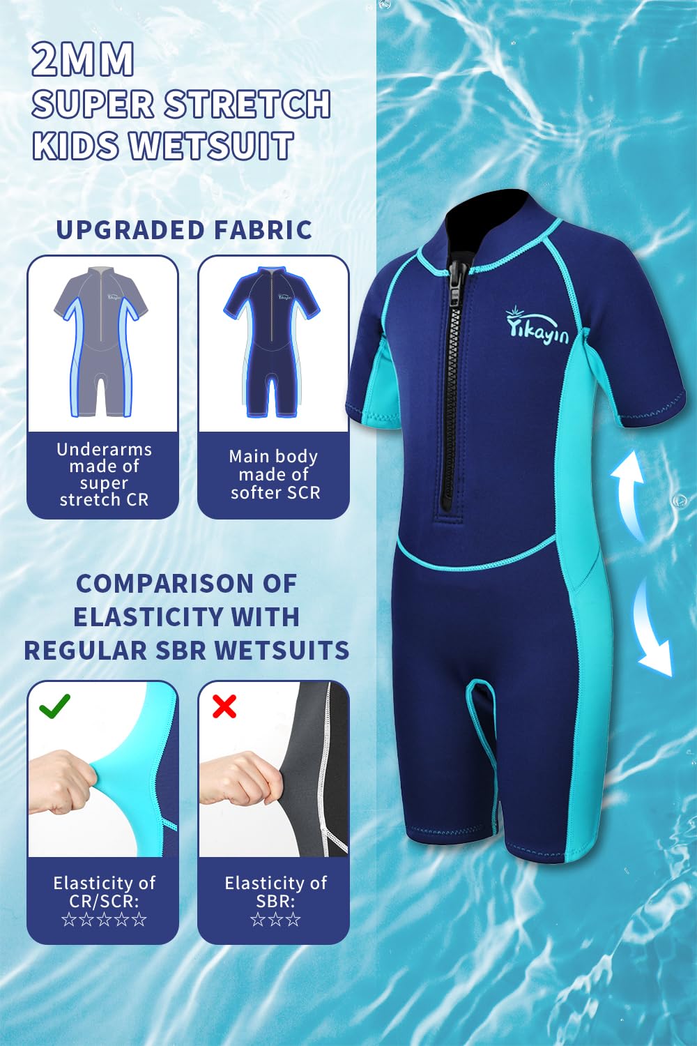 Muta Corta per Bambini, Muta di 2 mm in Neoprene Premium per Ragazzi e Ragazze, Costume Termico con Cerniera Frontale per Lezioni di Nuoto Surf Snorkeling Immersioni SUP