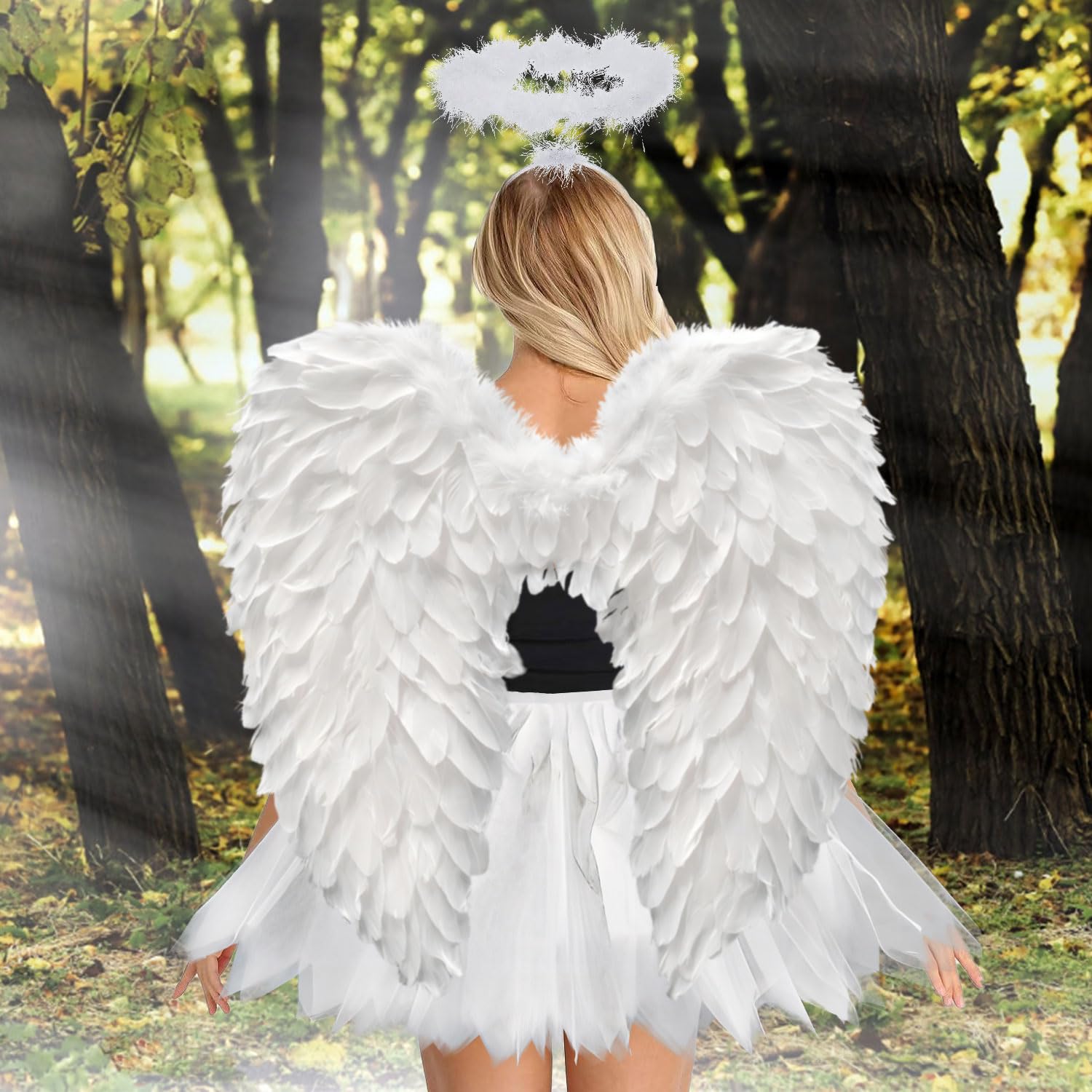 Disfraz de ángel para adultos, alas de ángel, disfraz de Halloween para mujer, alas de ángel para niños, falda de tutú, vuelos de ángel, aureola