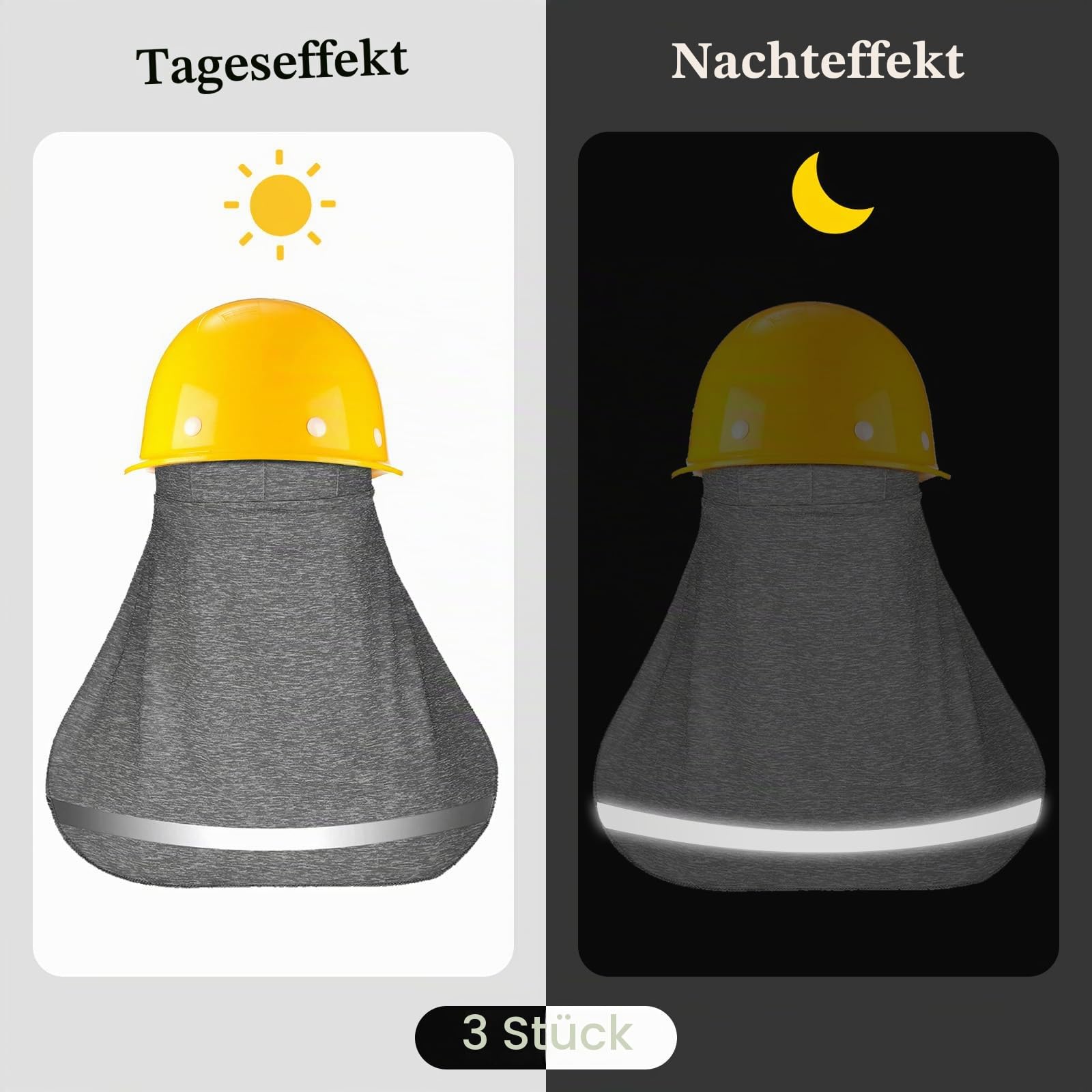 3 Stück Sonnenhut mit Nackenschutz, Sommer Sonnenhut, Kopftuch für Schutzhelme, mit Reflektierenden Streifen, Atmungsaktiv Sonnenschutz, für Outdoor Arbeit Angeln und Sports