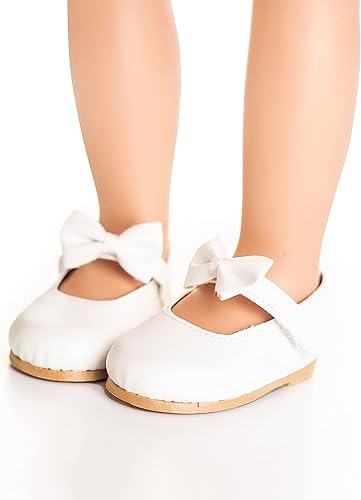 Miniatura 4 de The Queen's Treasures Zapatos de ropa de muñeca de 18 pulgadas, zapatos de vestir blancos con detalle de lazo y caja de zapatos auténtica,