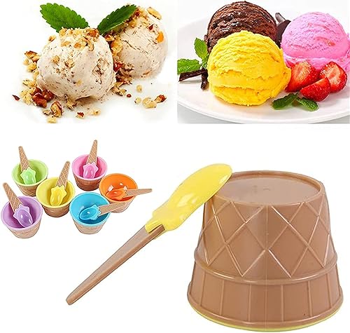 Miniatura 2 de YUMOMUY Cuencos y cucharas de helado, juego de cuencos de helado de colores de caramelo de dibujos animados para niños, tazas de helado de plástico