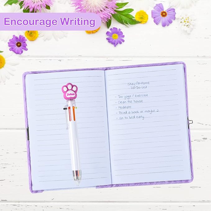 Diario para niñas con candado y llaves, libreta de viaje, gato lindo miniatura 4