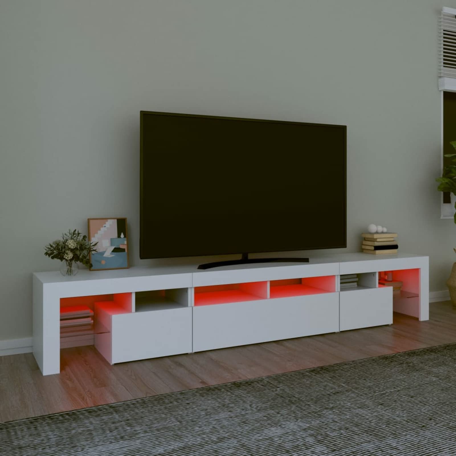 Mueble para TV de 230 cm, Mueble de TV con iluminación LED, Muebles de Salón, Aparador TV Salón, Mueble TV Salon, Diseño Moderno, Elegante, Blanco 230x36,5x40 cm