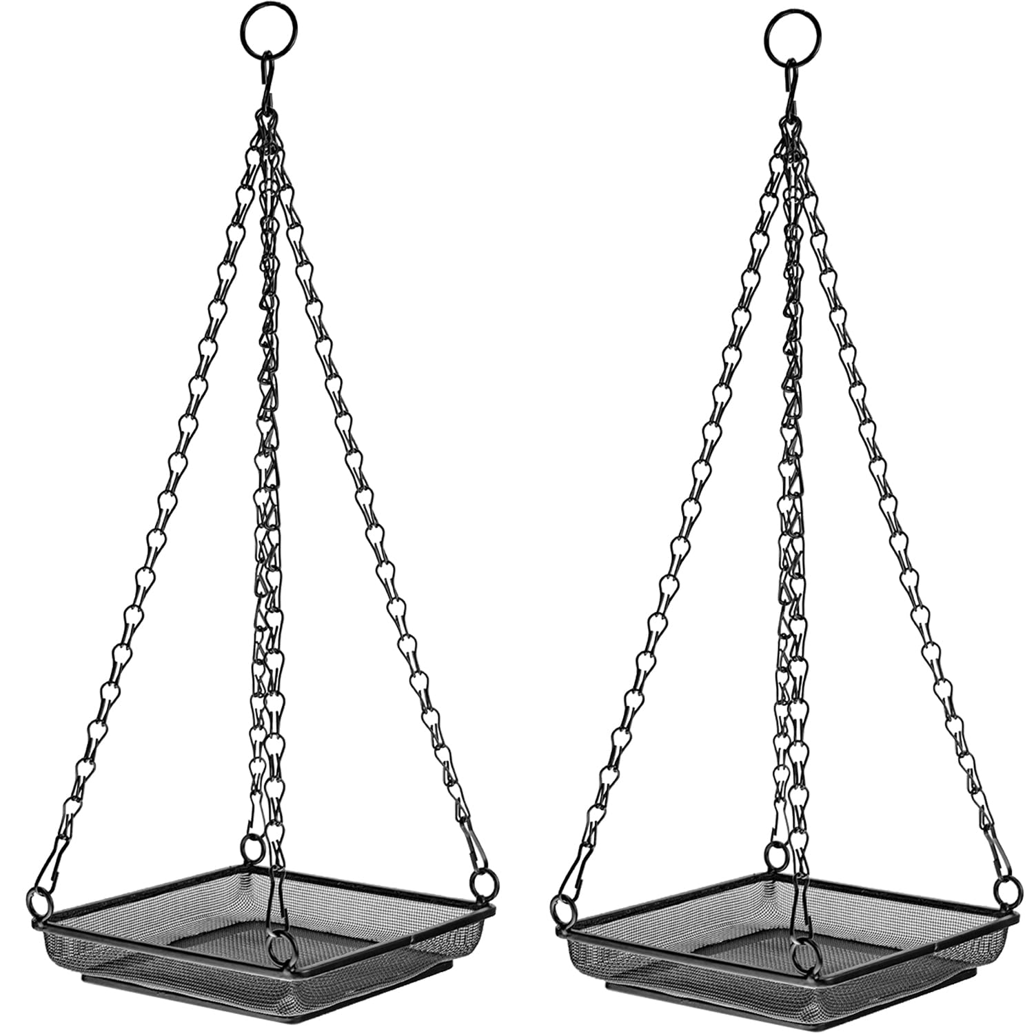 Woodside Square Hanging Bird Feeding Tray 2 Pack | Heavy Duty Metal Mesh Bird Feeder with Quad Chain Hanging Design | Outdoor Wild Bird Seed Feeding Tray for Feeding Stations, Trees & Gardens