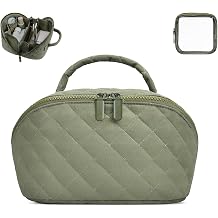 Makeup Bag,Quilted Puffer Cosmetic Bag for Women, 180&deg; Lay-Flat Travel Make up Bag, Waterproof Large Capacity Toiletry Bag with Sturdy Zippers, Portable Makeup Organizer for Travel &amp; Daily Use