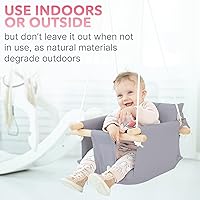 Vista 7 de CaTeam - Columpio de lona para bebé, silla colgante de madera con cinturón de seguridad, silla de columpio duradera, columpio para interiores