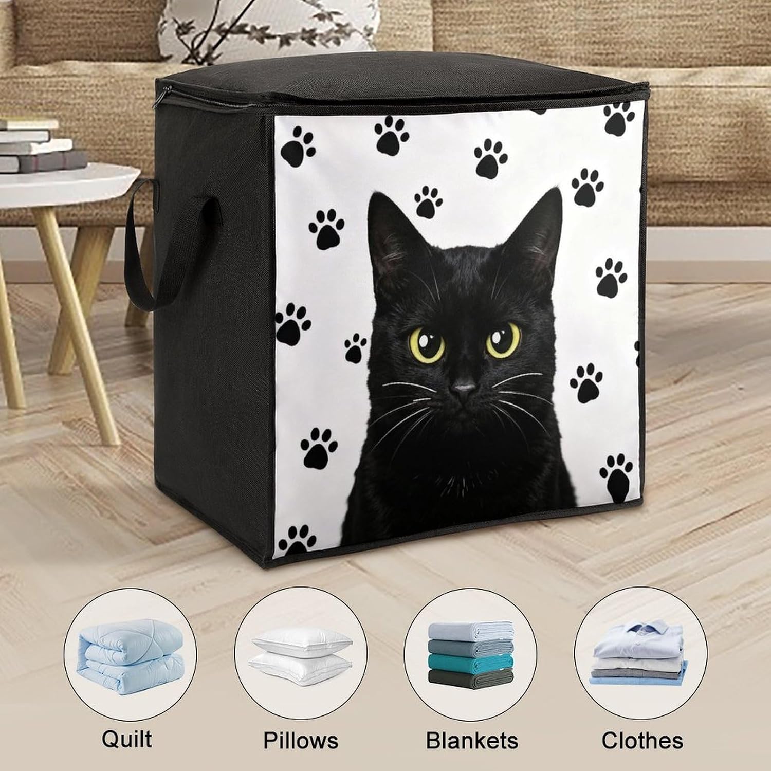 Funny Black Cat Paw Comforter Storage Bag Moving Bag | Clothes Storage Bins-70L,Moving Bag With Dual Handles For Easy Carrying, Zipper Design Durability for Home,Bedroom,Closet