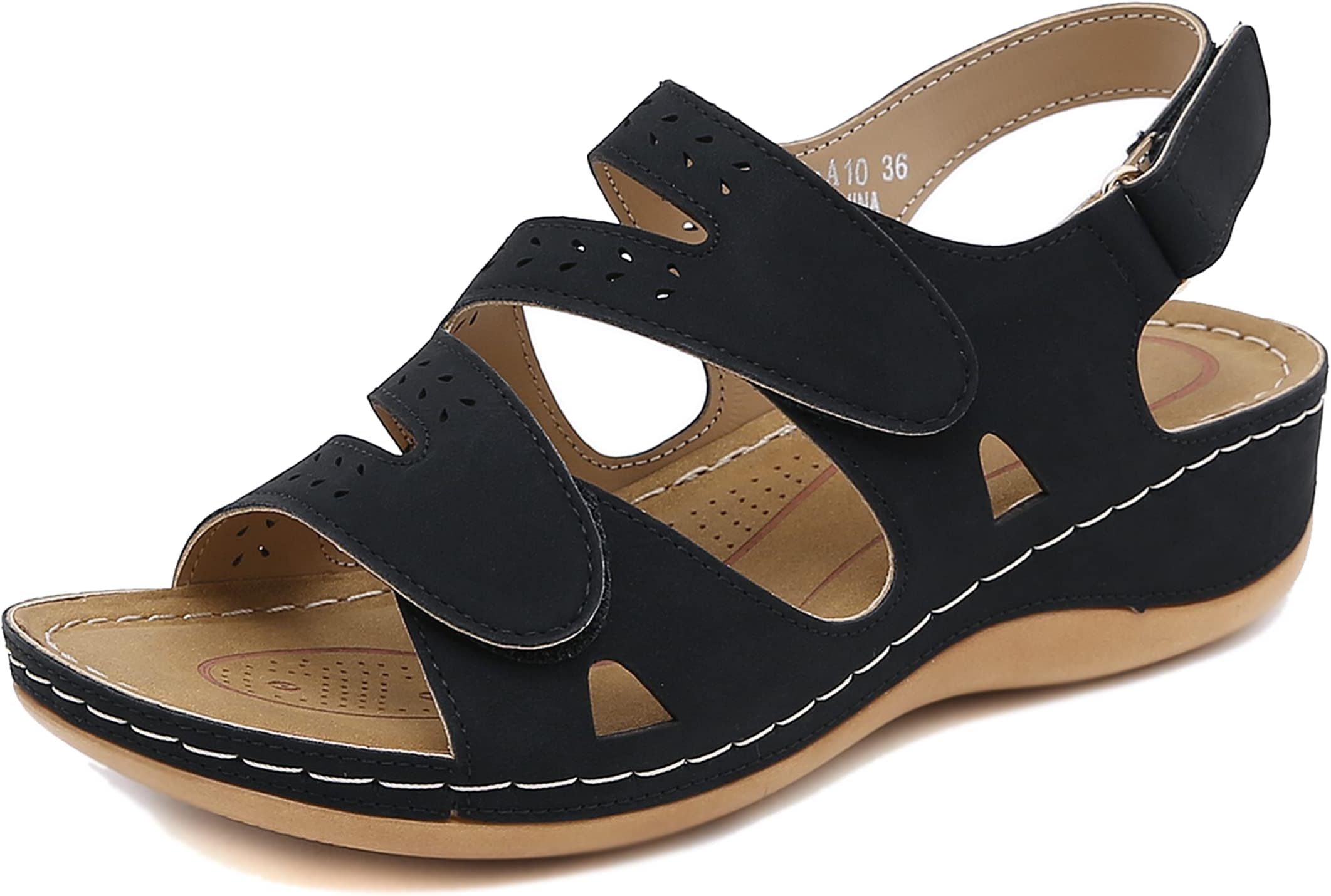 SMajong Ladies Peep Toe Sandals Adjustable Womens Comfort Orthopedic Sandals Outdoor Fashion Flip Flops Anti-Slip Ankle Strap Sandal,Black,4.5 UK