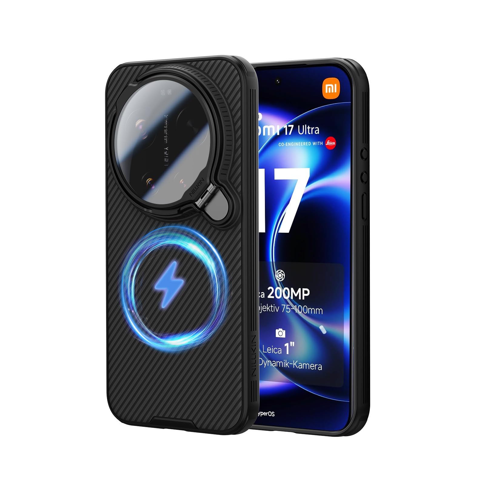 Nillkin Magnética Funda para Xiaomi 17 Ultra 5G, CamShield Prop Cover con Soporte Negro Transparente, Antigolpes y Resistente a Arañazos, Compatible con Xiaomi 17 Ultra 6.9" 2026 - Negro