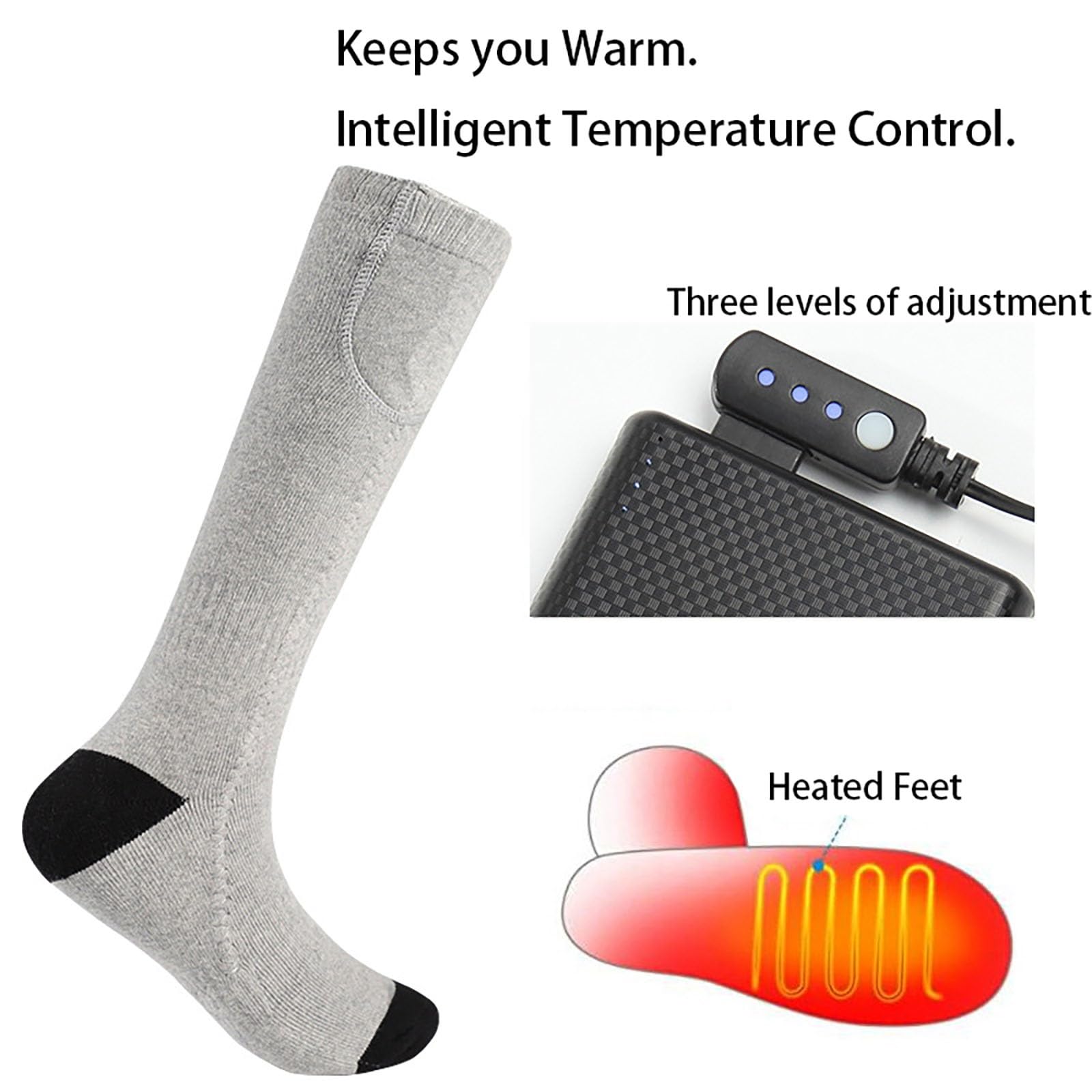 Calcetines calefactables eléctricos recargables, calcetines calefactores, 4000 mAh 5 V/2 A hombres mujeres senderismo calentadores de pies, control de temperatura de 3 velocidades for motocicleta camp