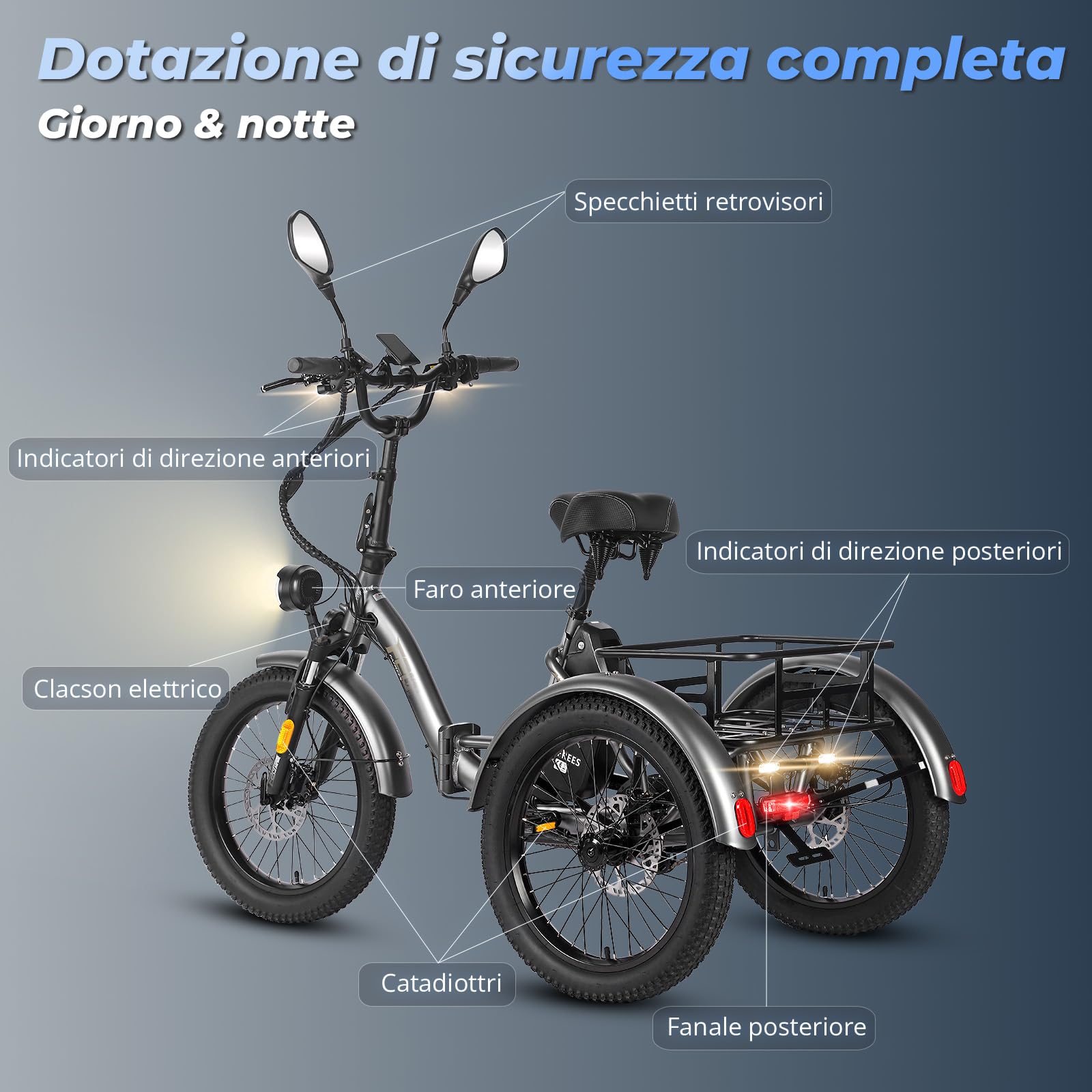 Fafrees Triciclo Elettrica 48V21Ah Batteria Rimovibile Bici Elettrica Pieghevole a 3 Ruote 20"×3.0", Autonomia 115km, Ebike Adulti Uomo Donna, Freni a disco idraulici,Cestino Ante-