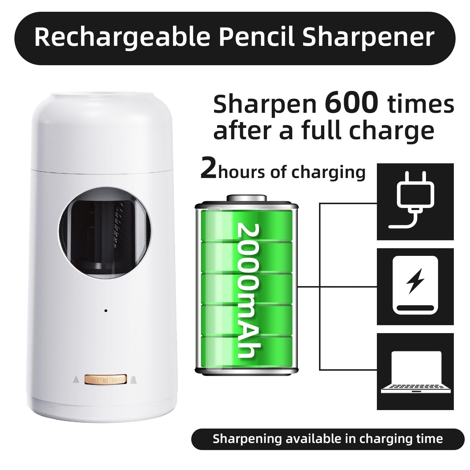 Taille-crayon électrique alimentation automatique/arrêt 3 épaisseur réglable alimenté par batterie USB pour 7-11.5mm électrique automatique