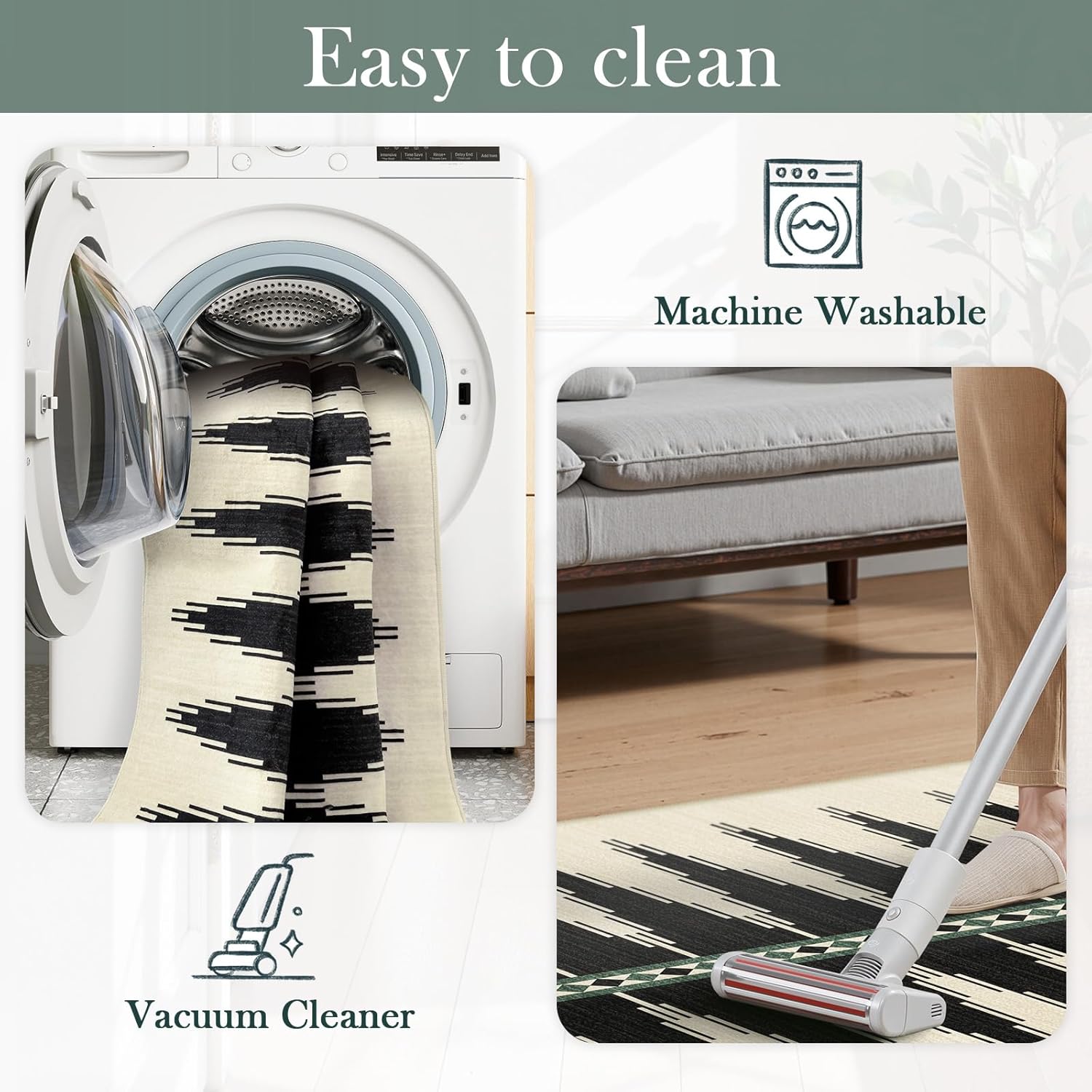 Lahome Modern 2x6 Runner Rug, Washable Black Rug Runners for Hallways Non Slip Kitchen Non Skid, Neutral Print Ultra-Thin Carpet Runner for Bathroom Hallway Bedroom (Black, 2'x6')