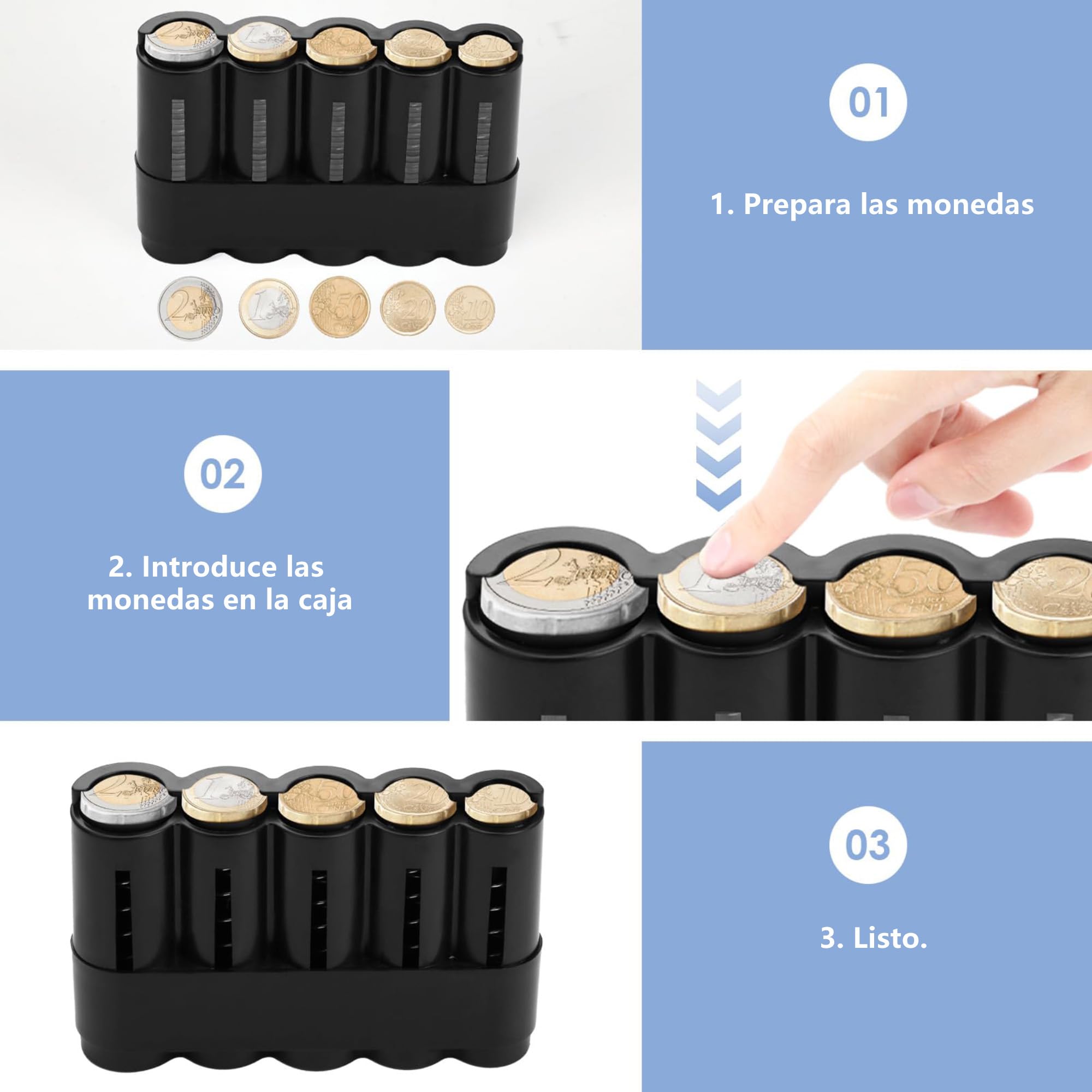 Portamonedas Clasificador Profesional Organizador de Monedas Duradero Negro