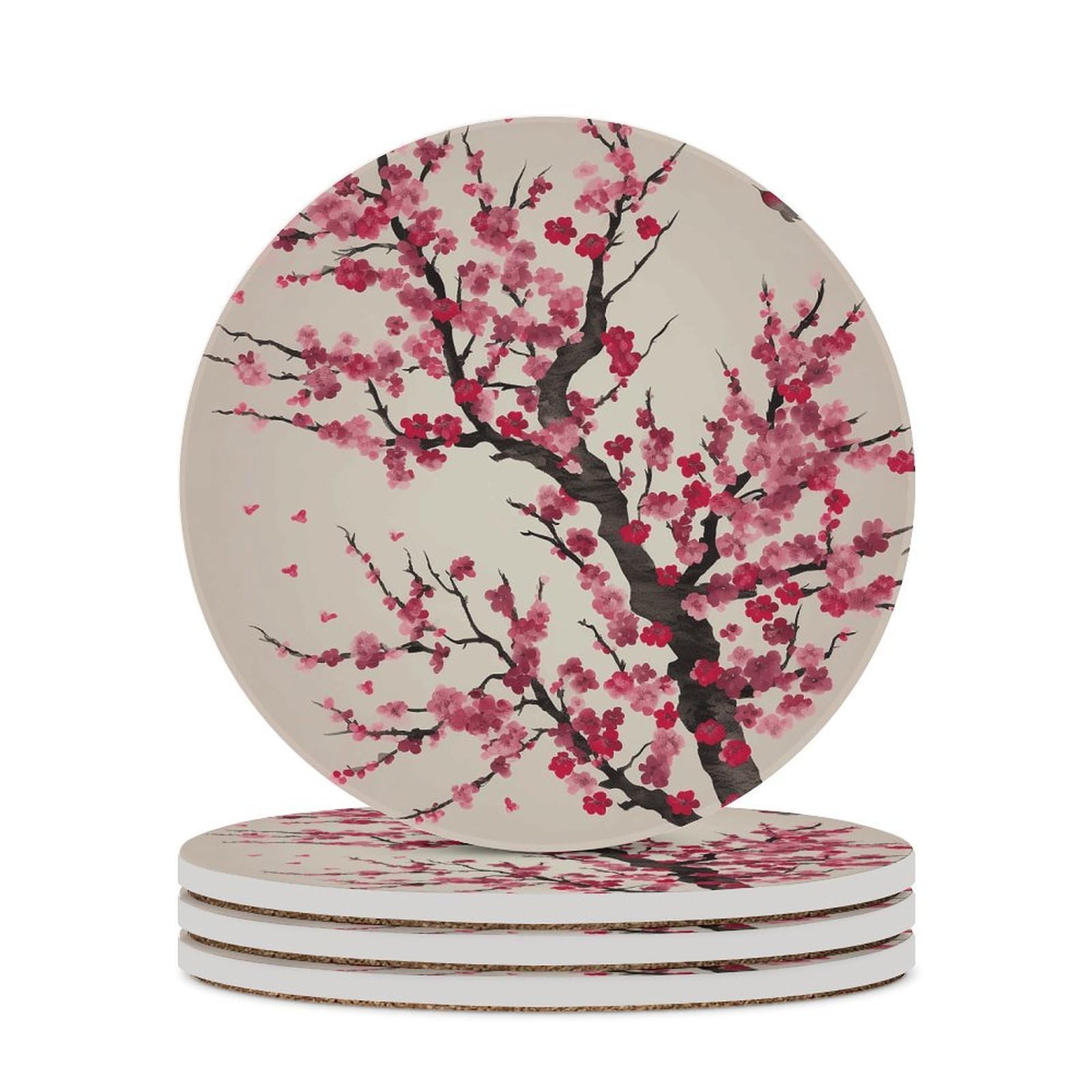 Dessous de verre en céramique fleur de cerisier lot de 4 absorbants avec liège 10cm