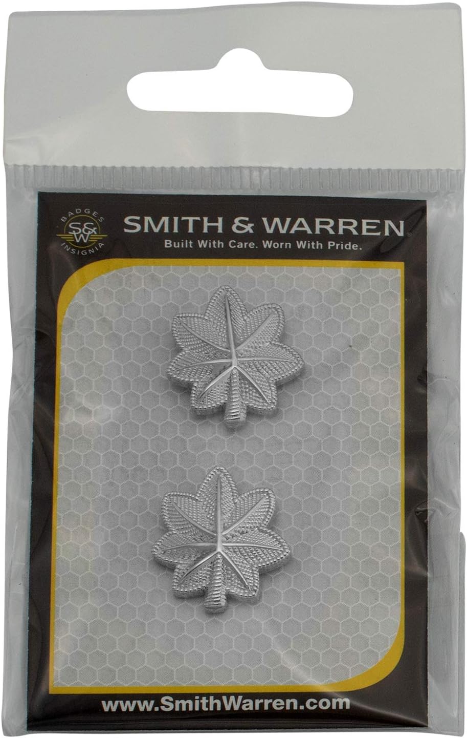Smith & Warren 7/8" Major Oak Leaf Embossed (Textured) Collar Brass Rank Insignia Silver Finish Police Fire Military Uniform Pin