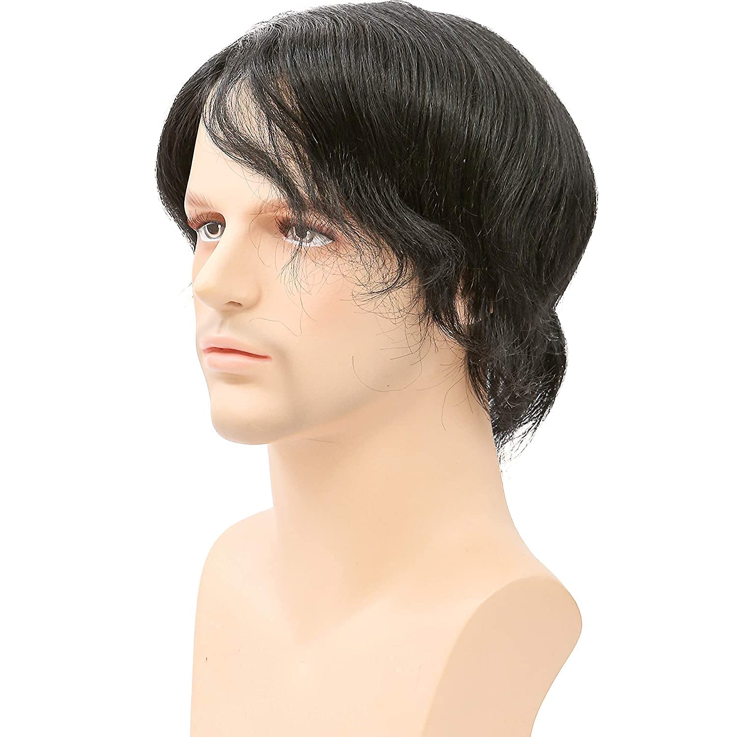 Men’s Toupee Soft Thin Skin 0.06mm PU 10x8inch Hair Replacement for Men's Hairpiece 100% European Human Hair Pieces for Man #1 Jet Black Color