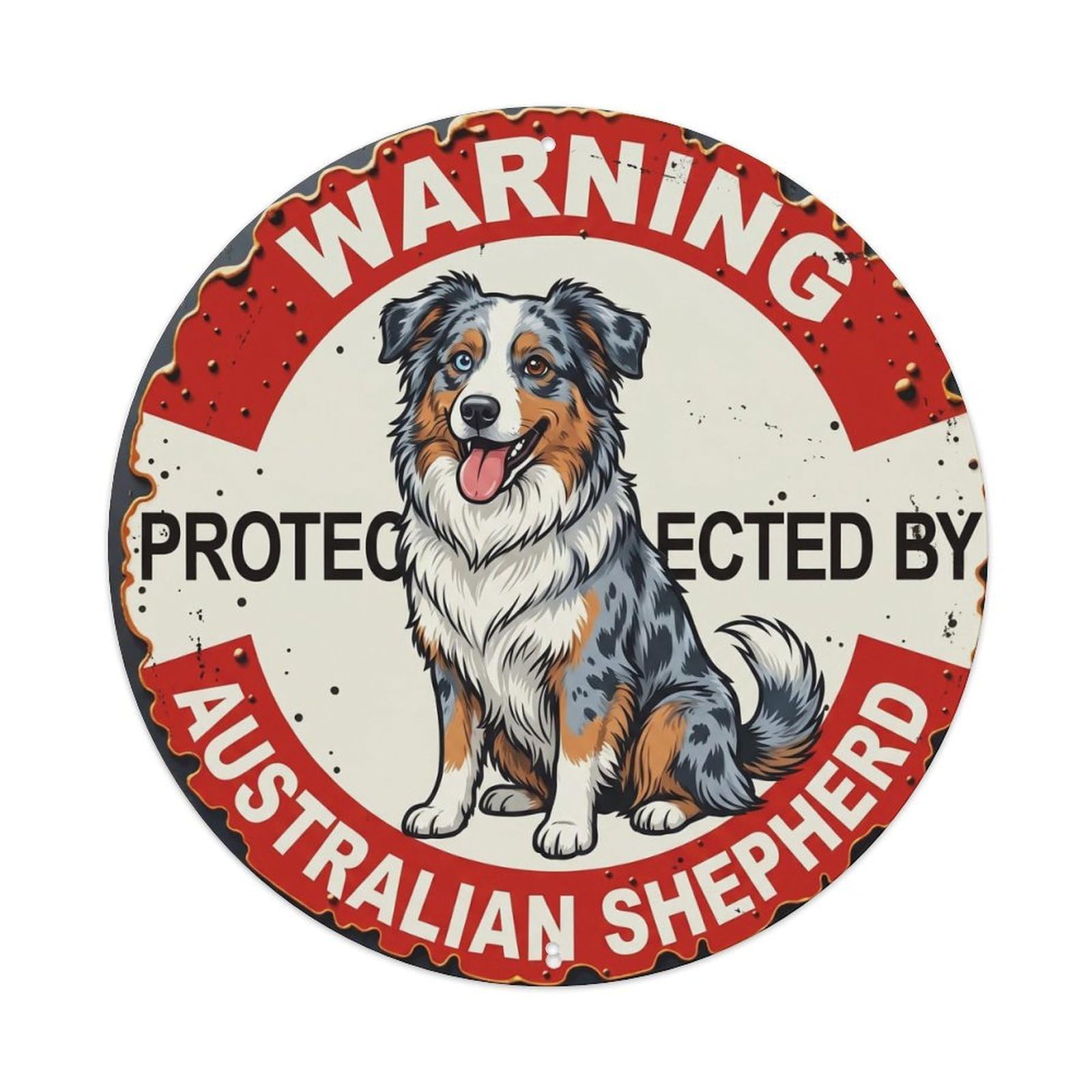 Metal Tin Sign Warning Protected By Australian Shepherd Dog Security