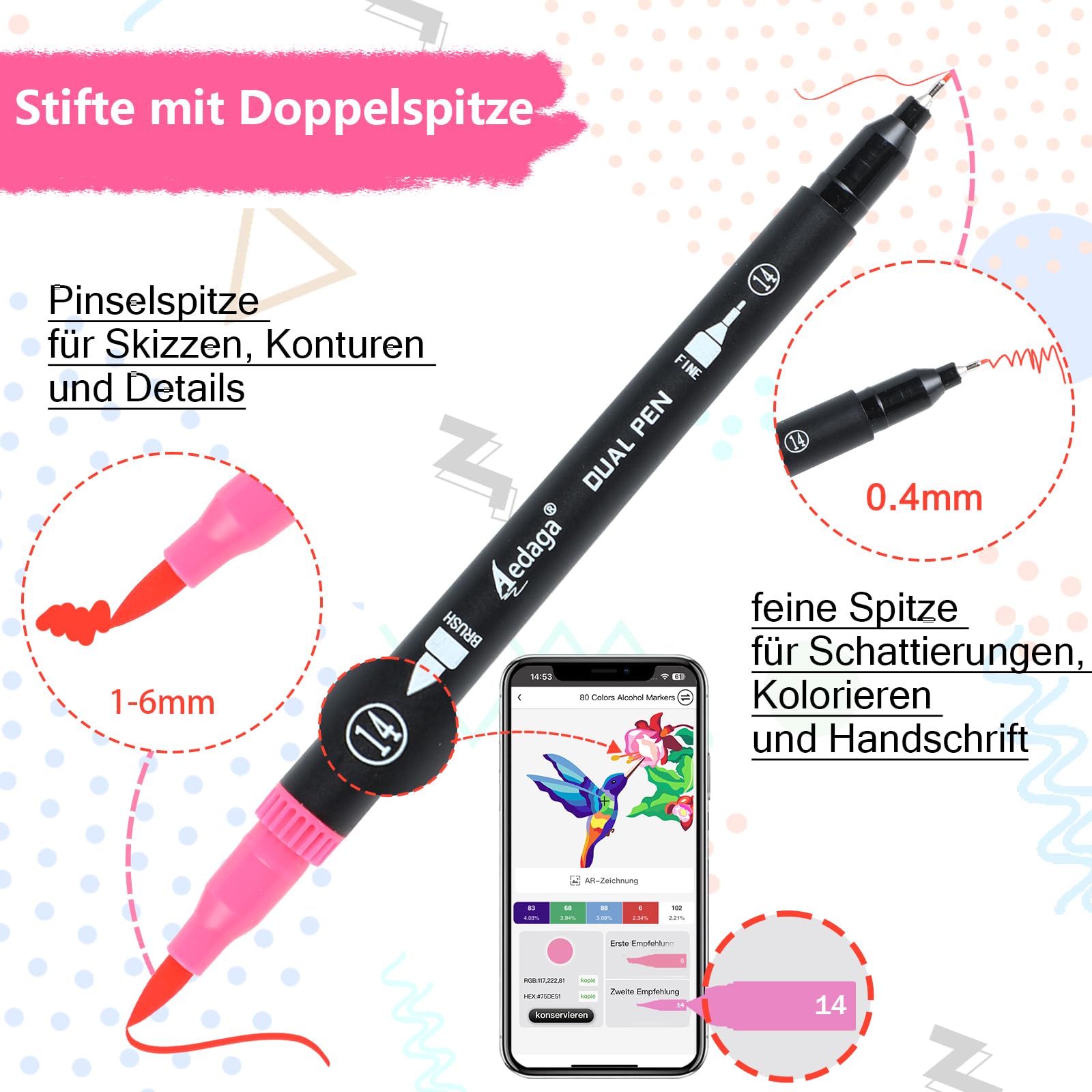 AEDAGA 120 Farben Nummerierte Filzstifte Set mit App, Dual Brush Pen Set