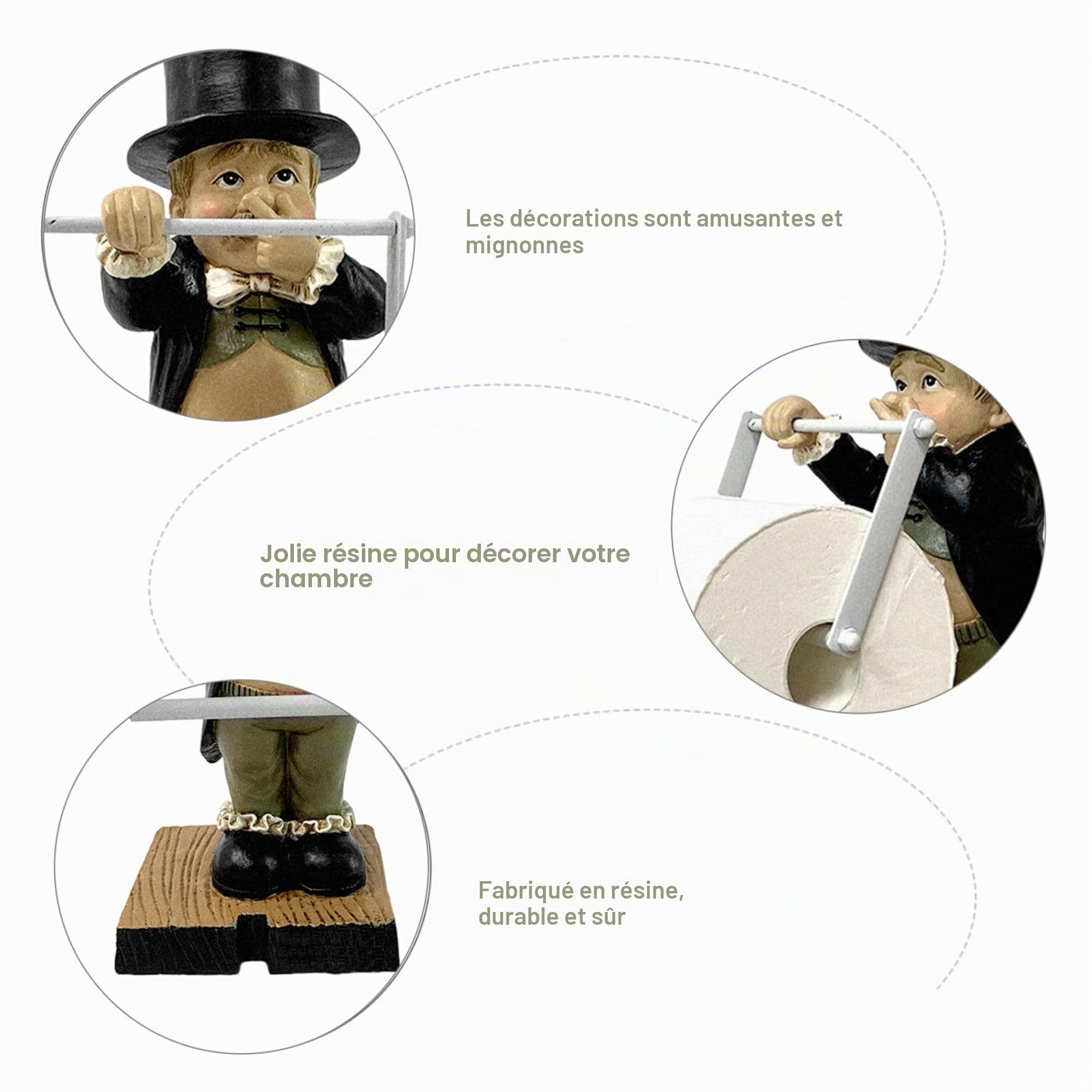 Porte-papier toilette unique, figurines de résine de bouton de toilette 6x3 garçon tenant la statue du majordome de nez avec plateau sculptures modernes décoration intérieure pour table de table