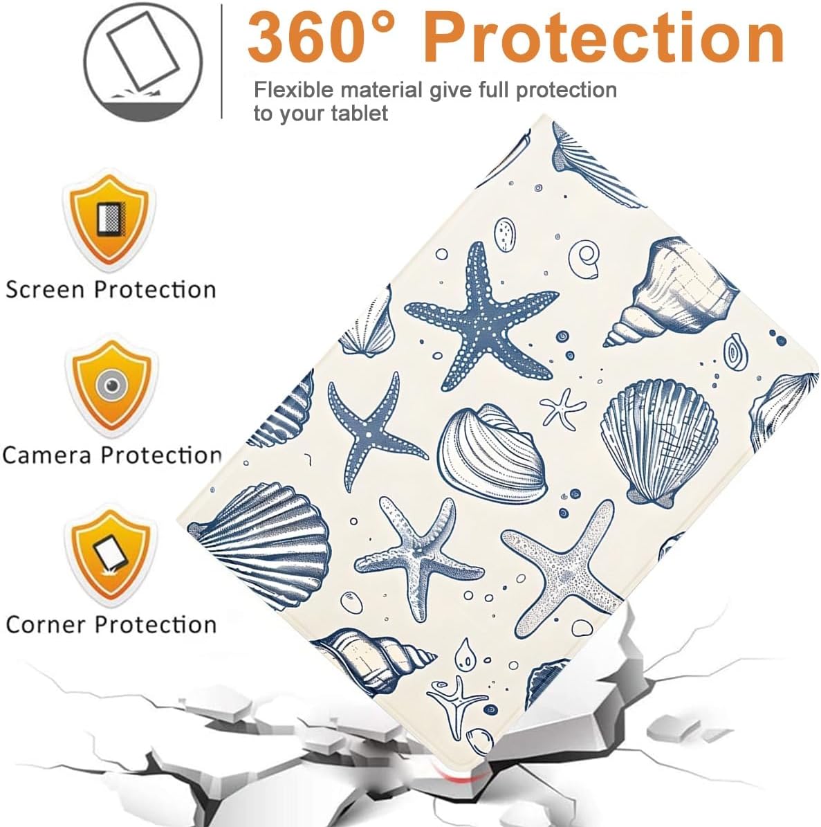 Aesthetic Summer Shells Tablet Case for Samsung Galaxy Tab A9+/A9 Plus 11" SM-X210/X215/X216, Cute Ocean Beach Starfish Pattern Cover for Girls Women, Trendy Protective Flip PU Leather Funda image 5