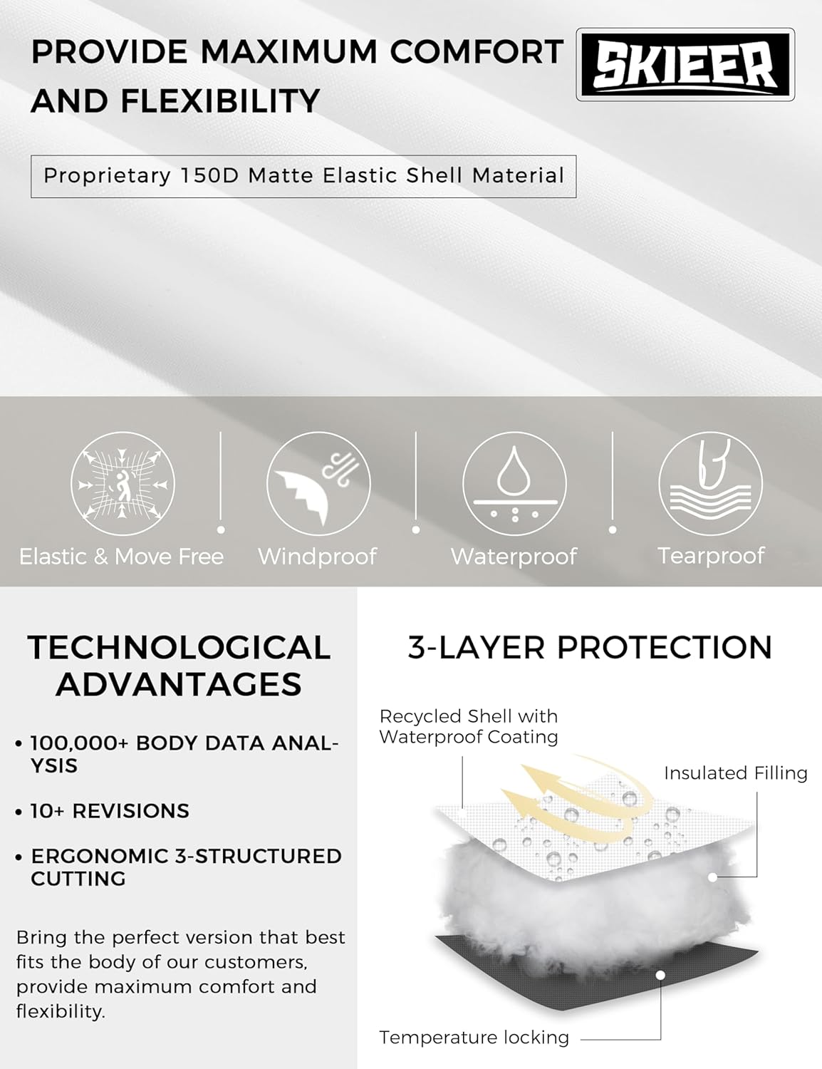 Skieer Men's Mountain Waterproof Ski Jacket Winter Rain Jacket Warm Fleece Snow Coat - Image 4