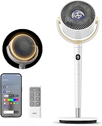 DREO Smart Fan for Bedroom, 120° +120° Omni-Directional Oscillating Fans, 100ft Quiet Pedestal Fan with RGB Light, 9 Speeds, 6 Modes, 20dB, 8H Timer, Wi-Fi/Voice/Alexa, 35-40" Floor Fans with Remote
