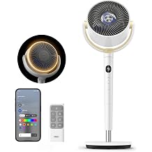 DREO Smart Fan for Bedroom, 120&deg; +120&deg; Omni-Directional Oscillating Fans, 100ft Quiet Pedestal Fan with RGB Light, 9 Speeds, 6 Modes, 20dB, 8H Timer, Wi-Fi/Voice/Alexa, 35-40" Floor Fans with Remote