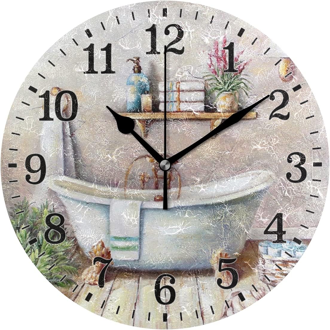 Silent Wall Clock for Bathroom Decorarion, Battery Powered