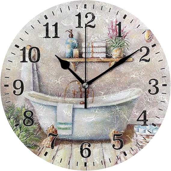 Silent Wall Clock for Bathroom Decorarion, Battery Powered