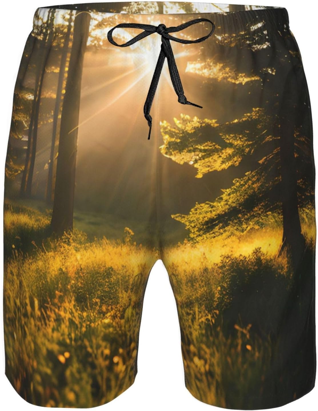 Mens Morning Sunlight in Wilderness Print Beach Shorts,Casual Summer Shorts for Men,Quick Dry Polyester